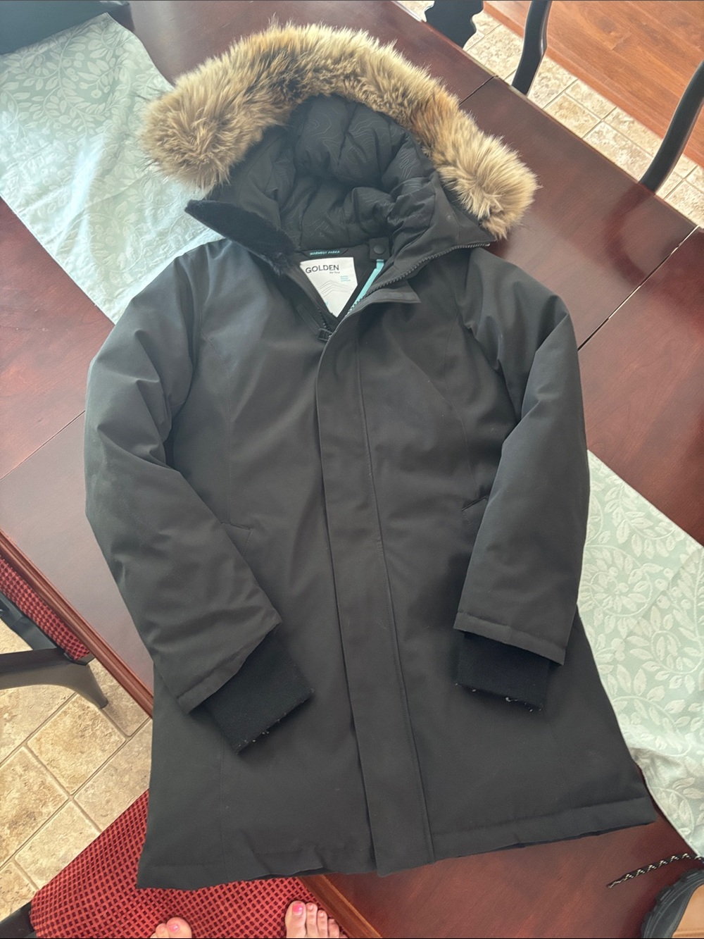 TNA Black Ski Snow Jacket with Faux Fur Trim Hood